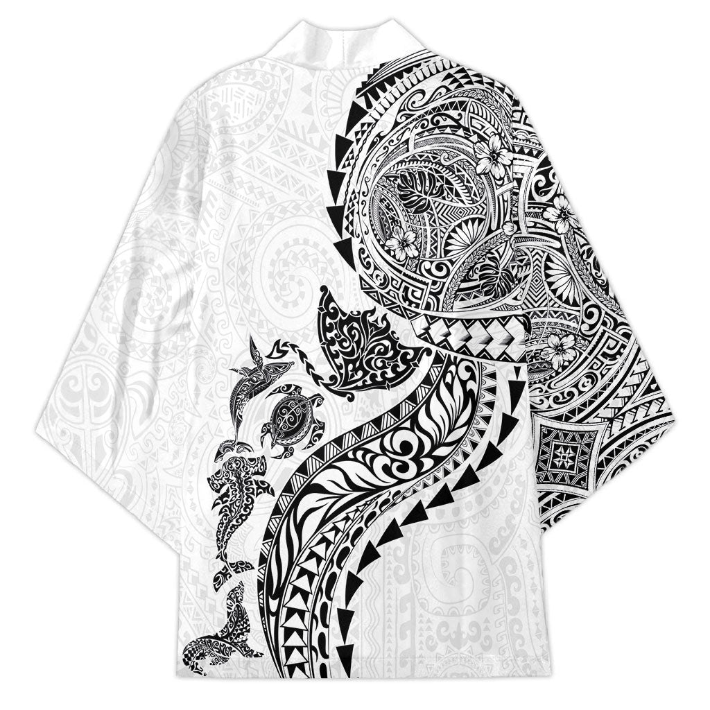 Hawaiian Kakau Tribal Sea Animals Tattoos Kimono White Color