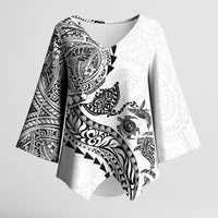 Hawaiian Kakau Tribal Sea Animals Tattoos Kimono Sleeve Blouse White Color LT03 Female White - Polynesian Pride