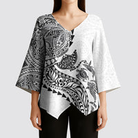 Hawaiian Kakau Tribal Sea Animals Tattoos Kimono Sleeve Blouse White Color LT03 - Polynesian Pride