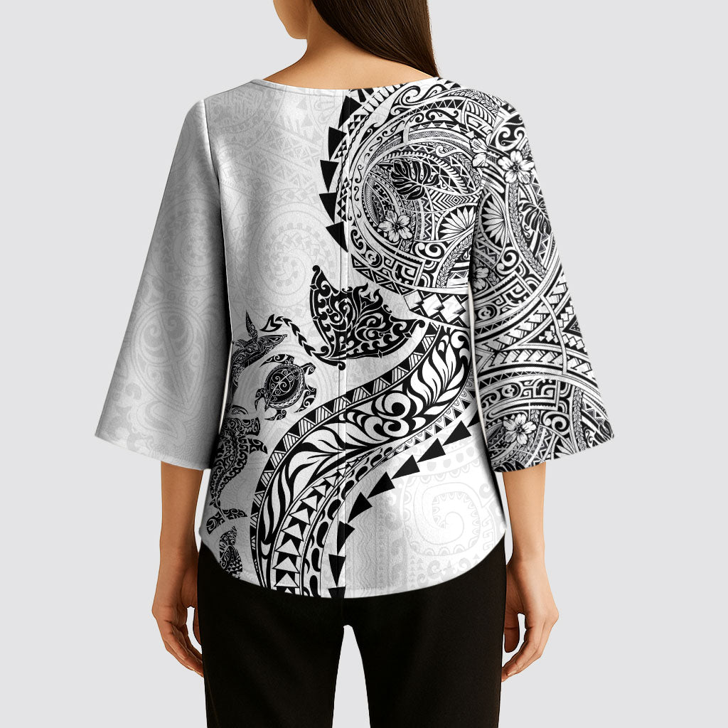 Hawaiian Kakau Tribal Sea Animals Tattoos Kimono Sleeve Blouse White Color LT03 - Polynesian Pride
