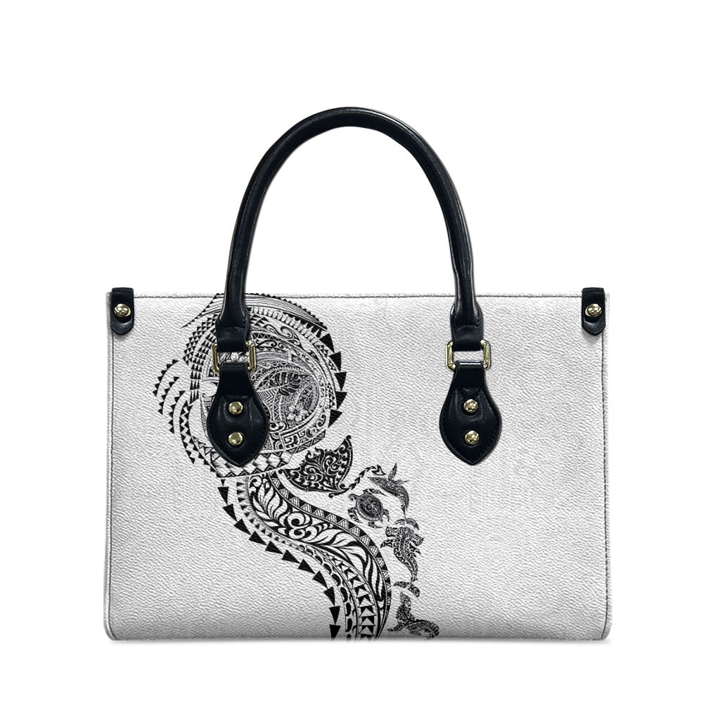 Hawaiian Kakau Tribal Sea Animals Tattoos Leather Bag White Color