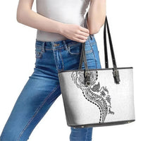 Hawaiian Kakau Tribal Sea Animals Tattoos Leather Tote Bag White Color LT03 - Polynesian Pride