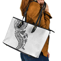 Hawaiian Kakau Tribal Sea Animals Tattoos Leather Tote Bag White Color LT03 - Polynesian Pride
