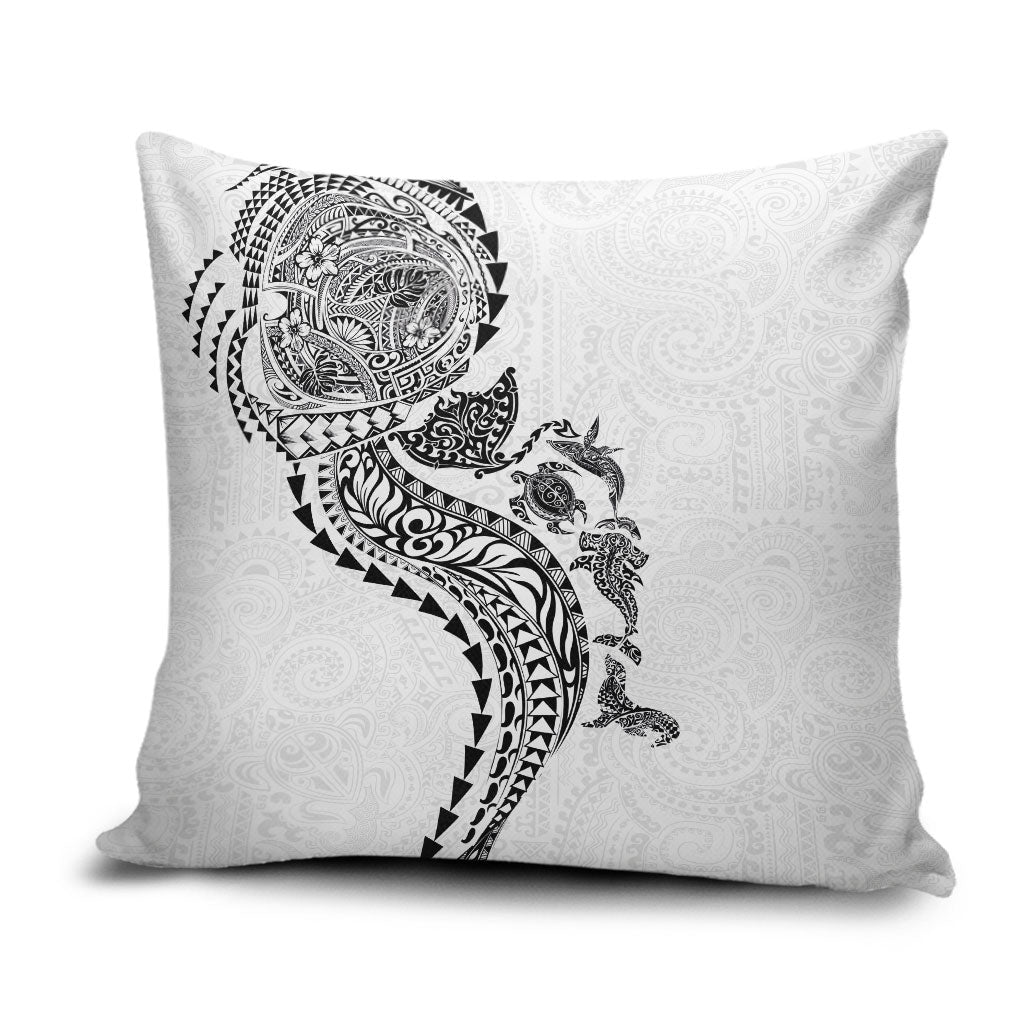 Hawaiian Kakau Tribal Sea Animals Tattoos Pillow Cover White Color