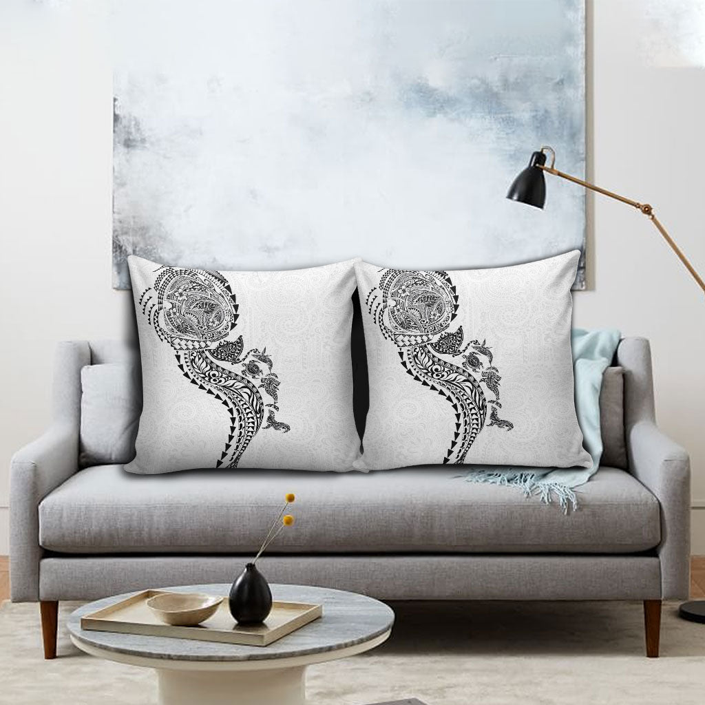 Hawaiian Kakau Tribal Sea Animals Tattoos Pillow Cover White Color