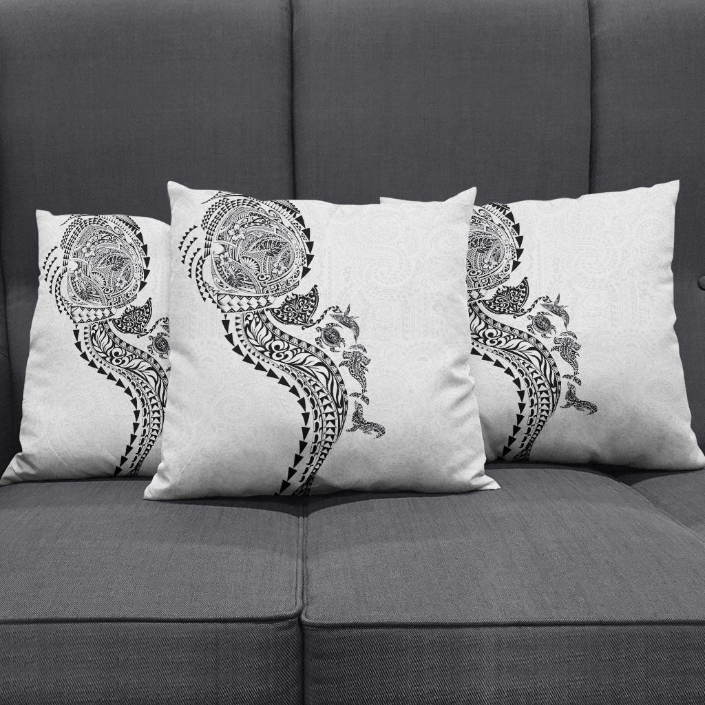 Hawaiian Kakau Tribal Sea Animals Tattoos Pillow Cover White Color