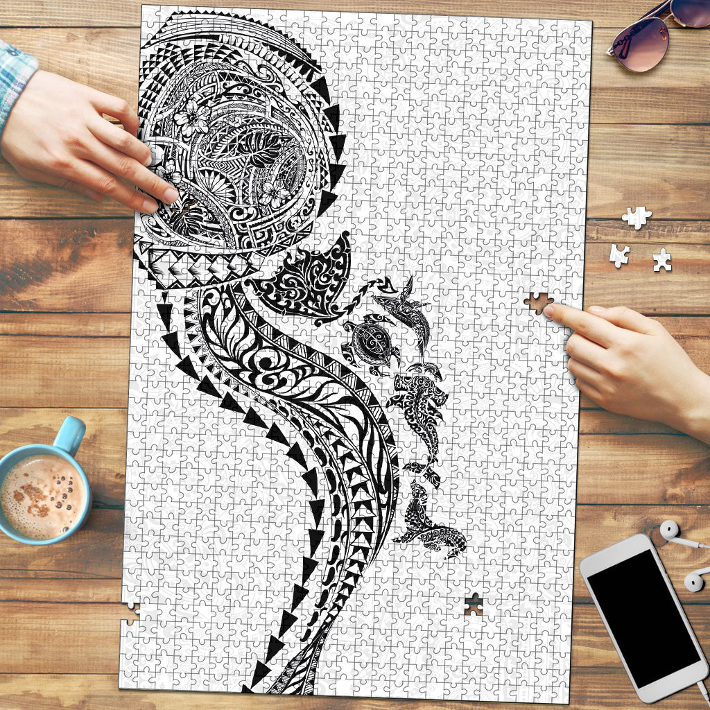Hawaiian Kakau Tribal Sea Animals Tattoos Puzzle White Color