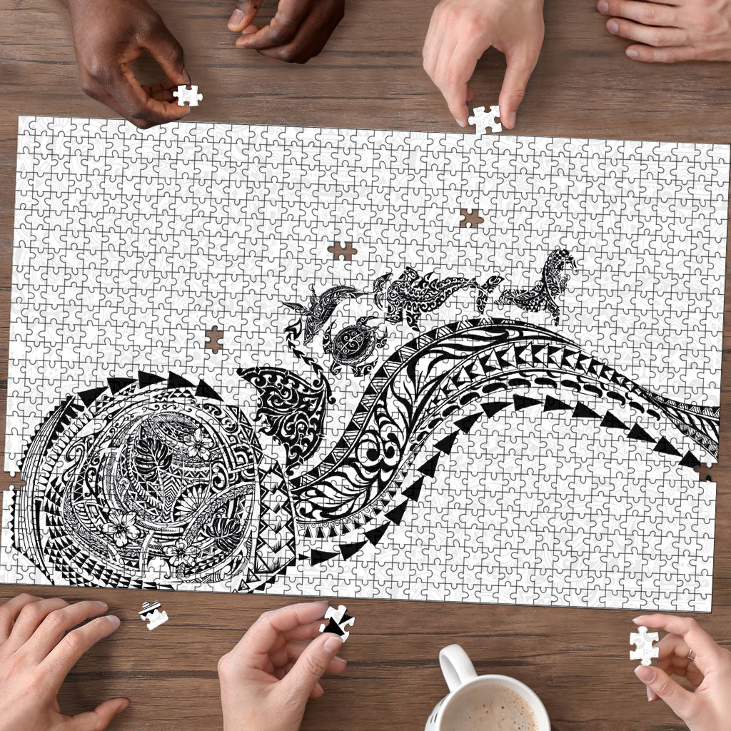 Hawaiian Kakau Tribal Sea Animals Tattoos Puzzle White Color