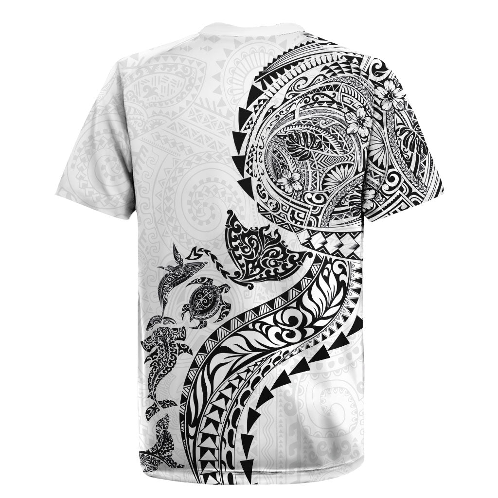 Hawaiian Kakau Tribal Sea Animals Tattoos Rugby Jersey White Color