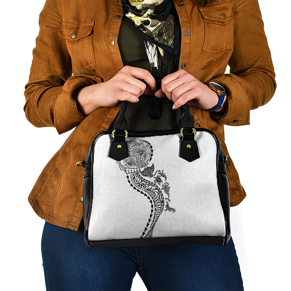 Hawaiian Kakau Tribal Sea Animals Tattoos Shoulder Handbag White Color