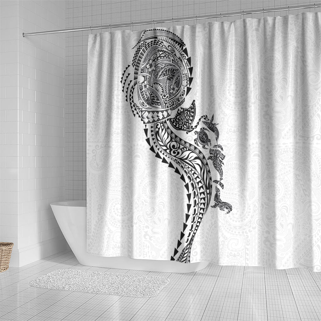 Hawaiian Kakau Tribal Sea Animals Tattoos Shower Curtain White Color LT03 - Polynesian Pride