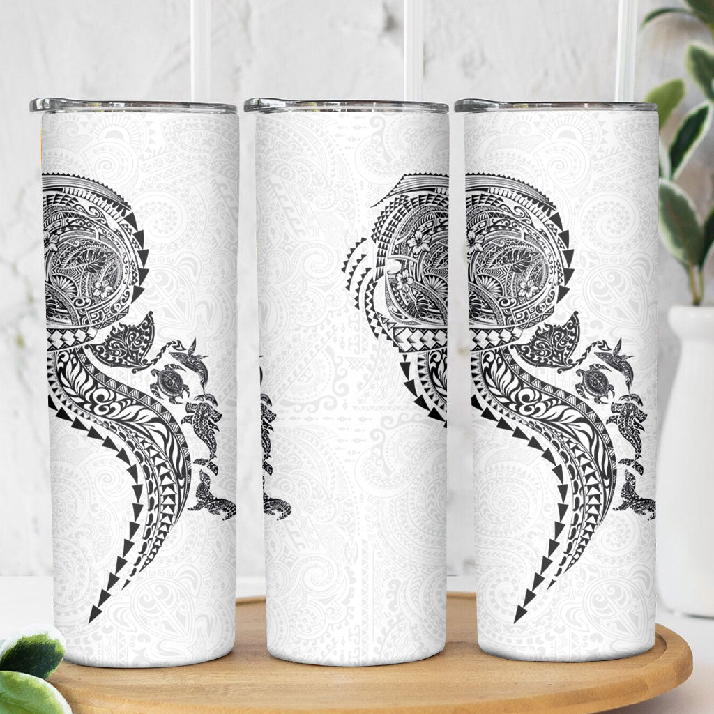 Hawaiian Kakau Tribal Sea Animals Tattoos Skinny Tumbler White Color