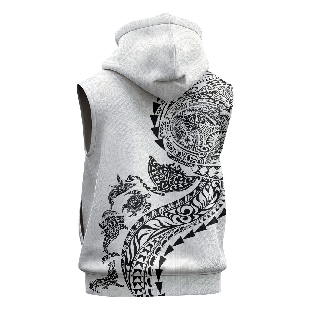 Hawaiian Kakau Tribal Sea Animals Tattoos Sleeveless Hoodie White Color LT03 - Polynesian Pride