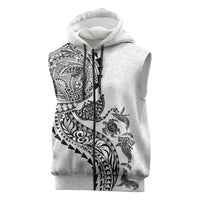 Hawaiian Kakau Tribal Sea Animals Tattoos Sleeveless Zip Hoodie White Color LT03 White - Polynesian Pride