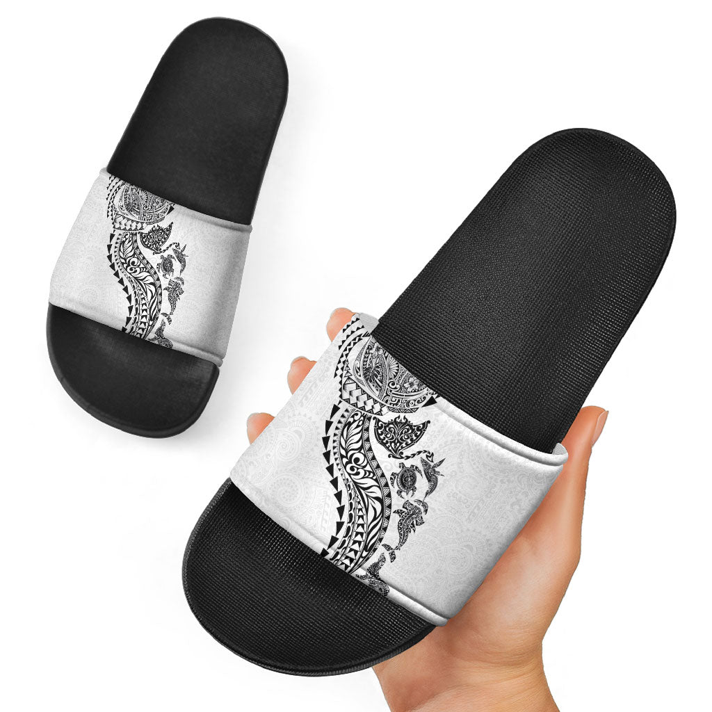Hawaiian Kakau Tribal Sea Animals Tattoos Slide Sandals White Color