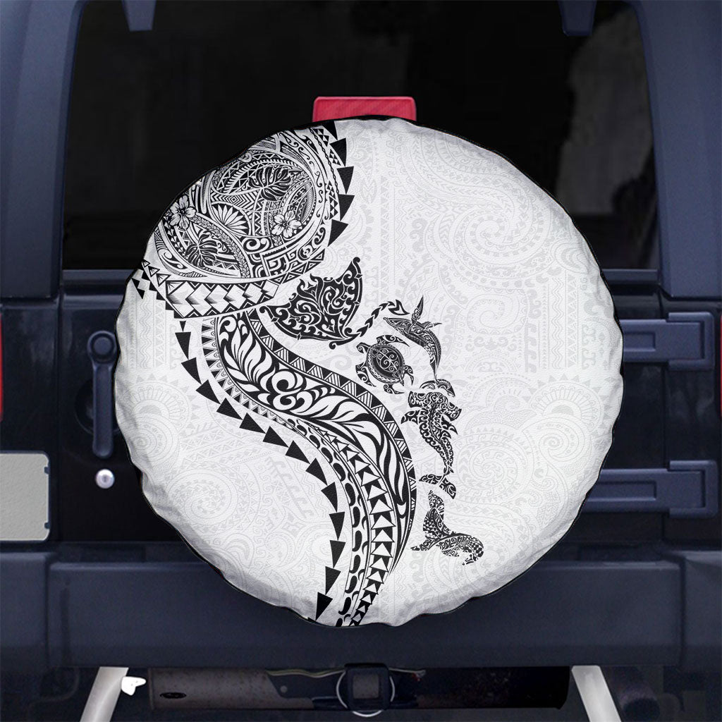 Hawaiian Kakau Tribal Sea Animals Tattoos Spare Tire Cover White Color