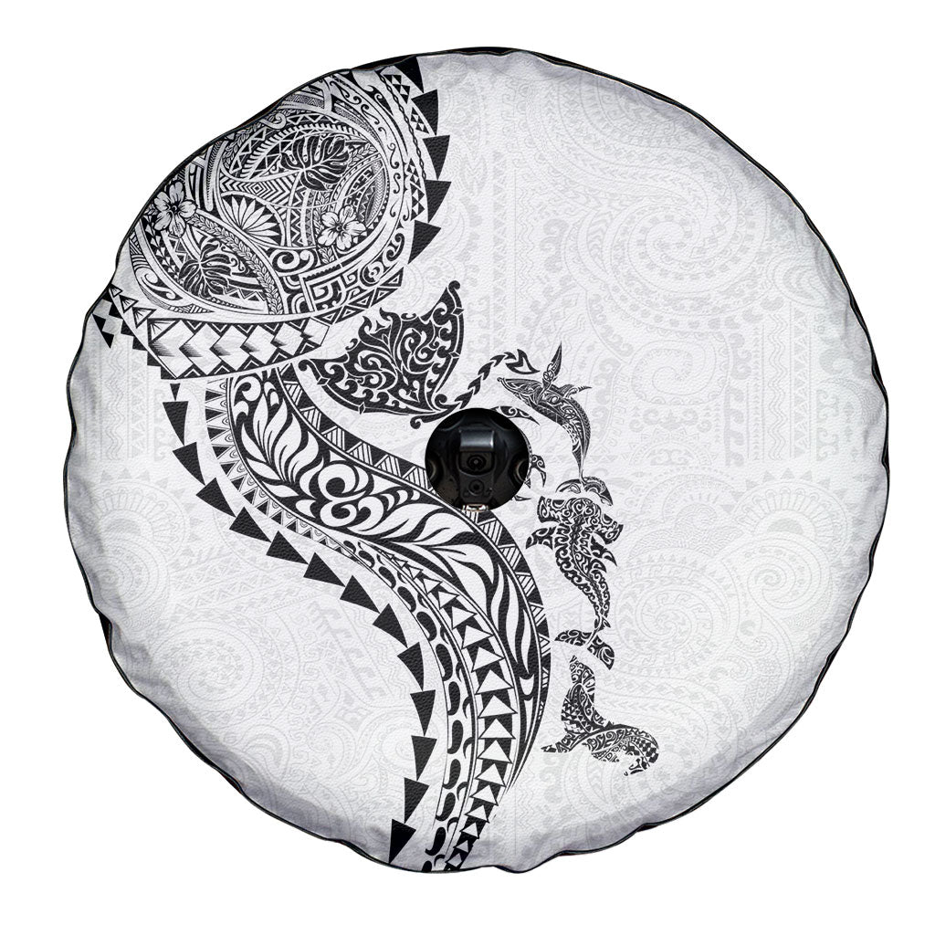 Hawaiian Kakau Tribal Sea Animals Tattoos Spare Tire Cover White Color LT03 - Polynesian Pride