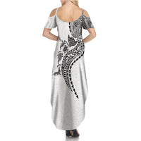 Hawaiian Kakau Tribal Sea Animals Tattoos Summer Maxi Dress White Color