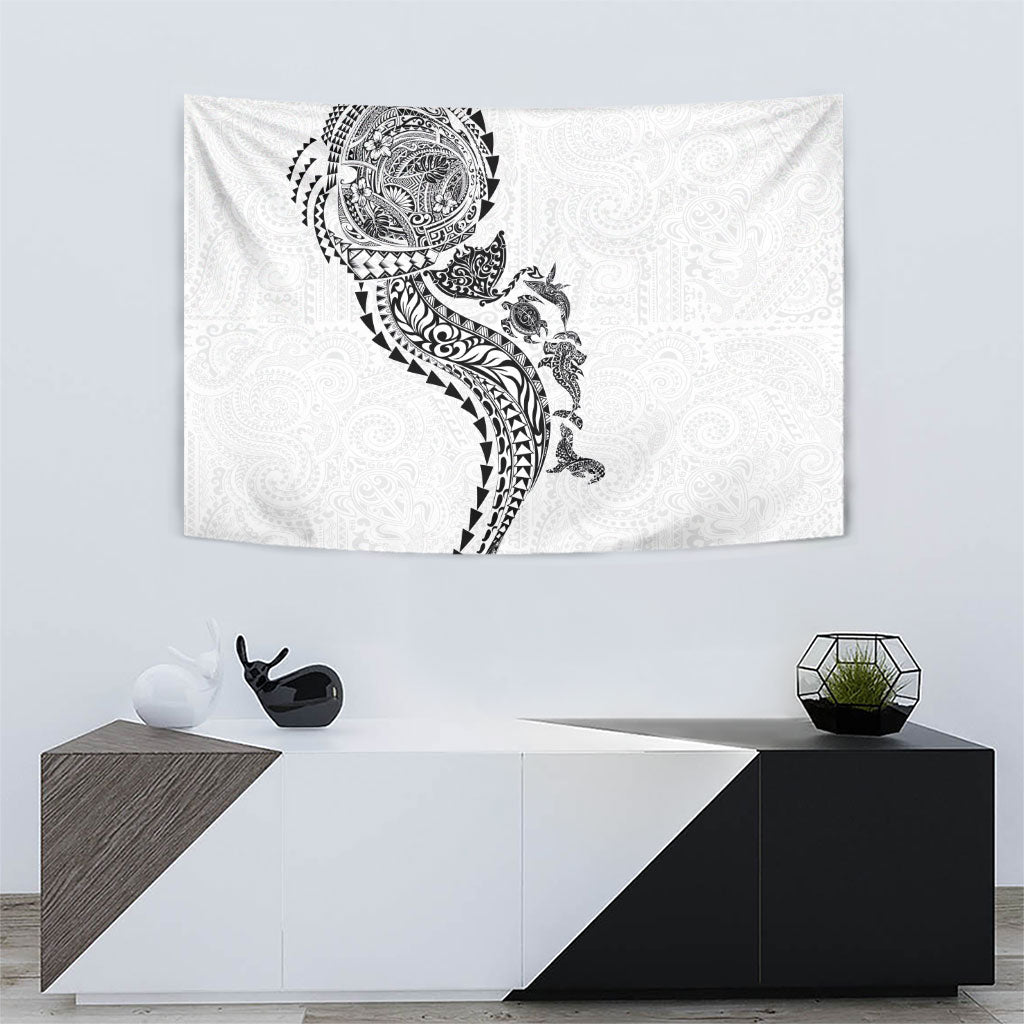 Hawaiian Kakau Tribal Sea Animals Tattoos Tapestry White Color
