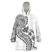 Hawaiian Kakau Tribal Sea Animals Tattoos Wearable Blanket Hoodie White Color LT03 One Size White - Polynesian Pride