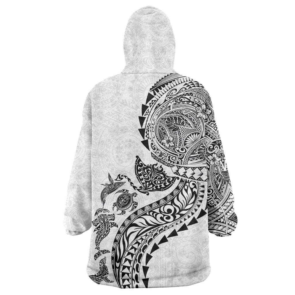 Hawaiian Kakau Tribal Sea Animals Tattoos Wearable Blanket Hoodie White Color LT03 - Polynesian Pride