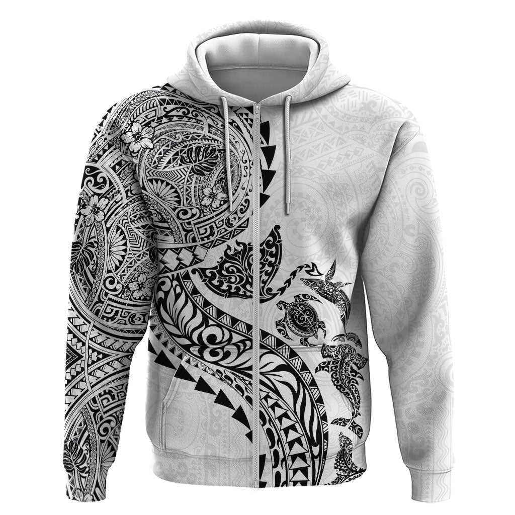 Hawaiian Kakau Tribal Sea Animals Tattoos Zip Hoodie White Color LT03 Zip Hoodie White - Polynesian Pride