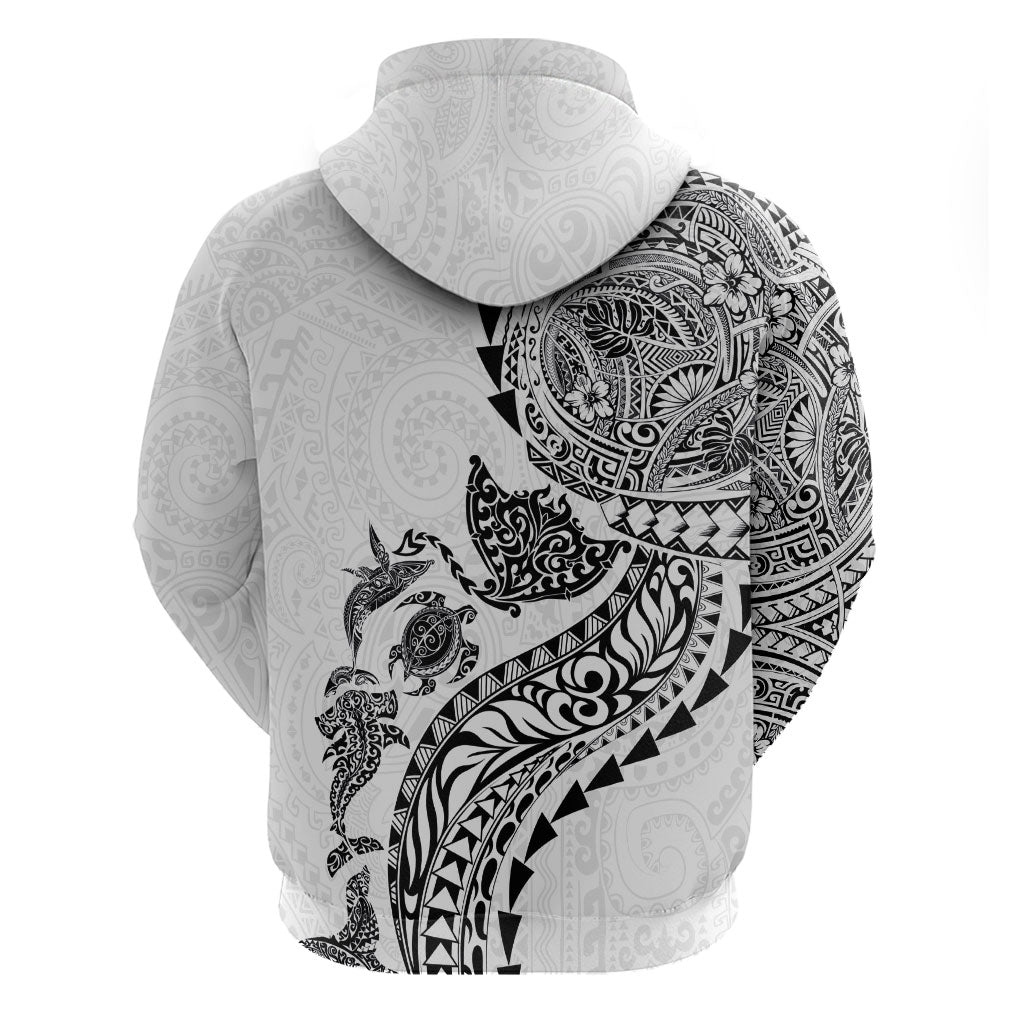 Hawaiian Kakau Tribal Sea Animals Tattoos Zip Hoodie White Color LT03 - Polynesian Pride