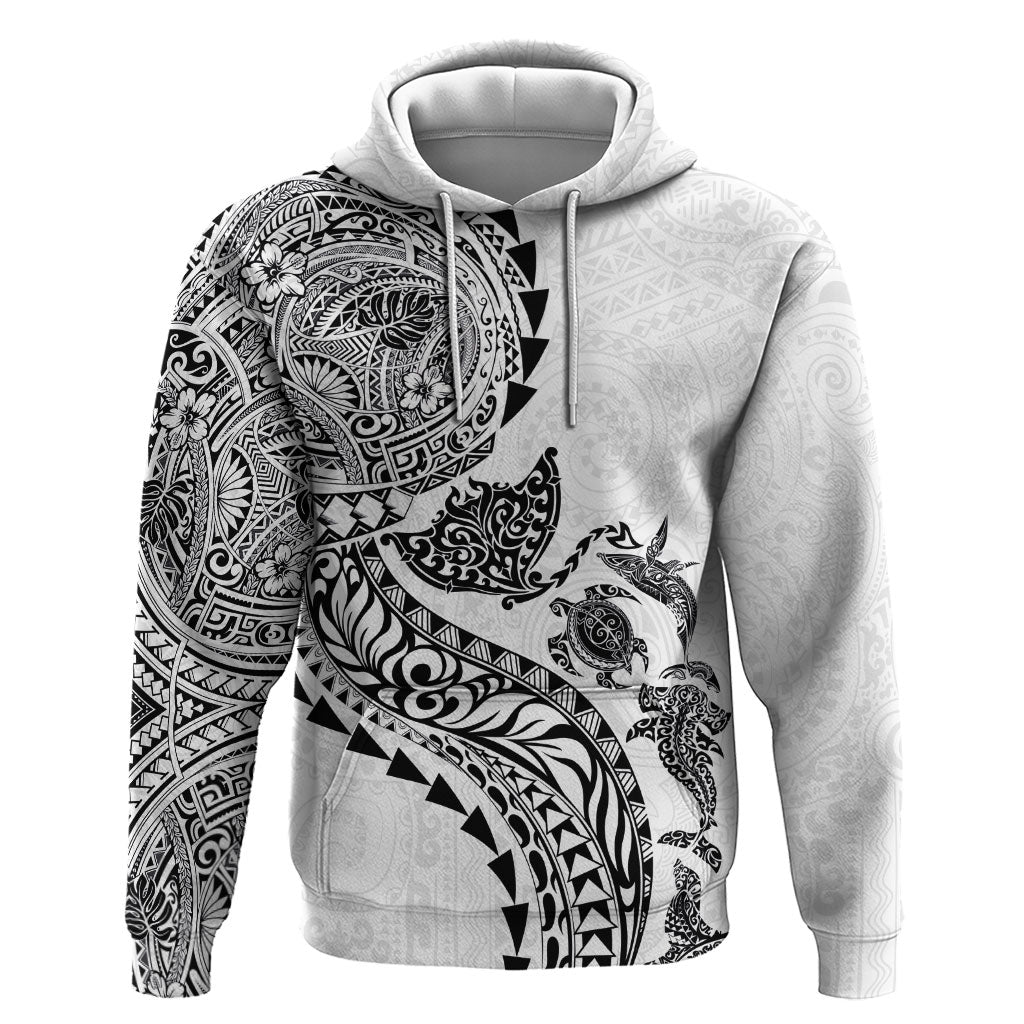 Hawaiian Kakau Tribal Sea Animals Tattoos Zip Hoodie White Color LT03 Pullover Hoodie White - Polynesian Pride