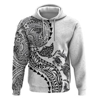 Hawaiian Kakau Tribal Sea Animals Tattoos Zip Hoodie White Color LT03 Pullover Hoodie White - Polynesian Pride