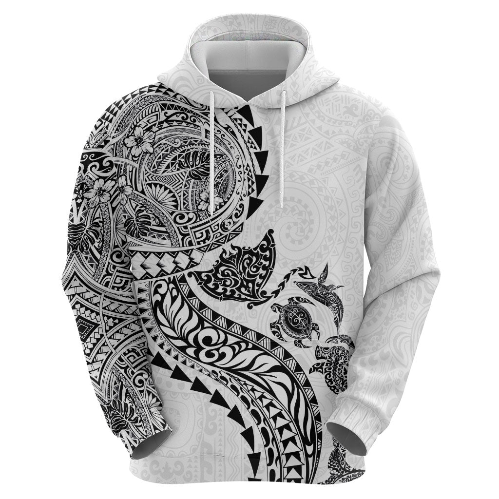 Hawaiian Kakau Tribal Sea Animals Tattoos Zip Hoodie White Color LT03 - Polynesian Pride