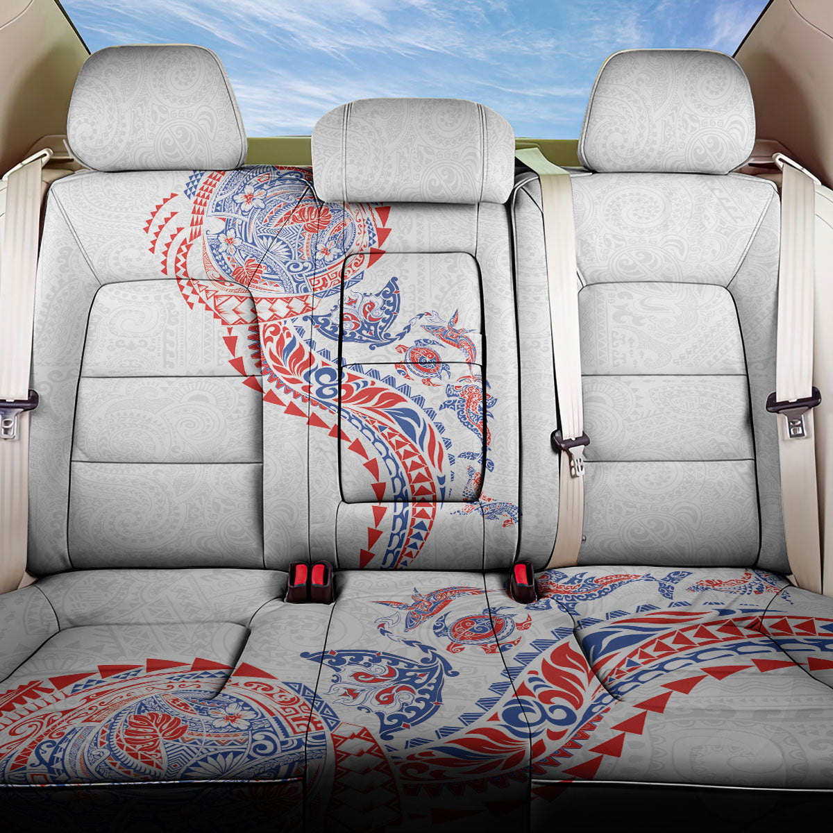 Hawaiian Kakau Tribal Sea Animals Tattoos Back Car Seat Cover Hawaii Flag Color Inspired