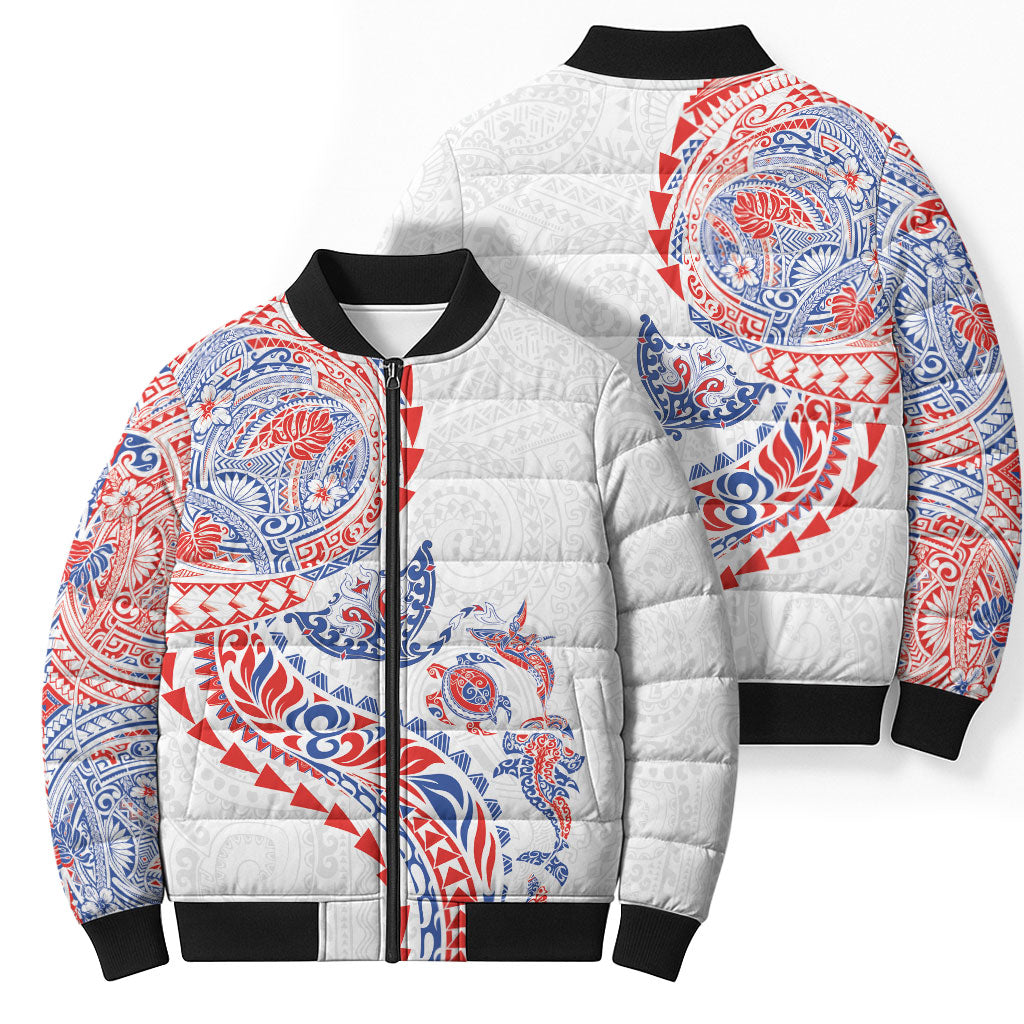 Hawaiian Kakau Tribal Sea Animals Tattoos Bomber Puffer Jacket Hawaii Flag Color Inspired LT03 - Polynesian Pride