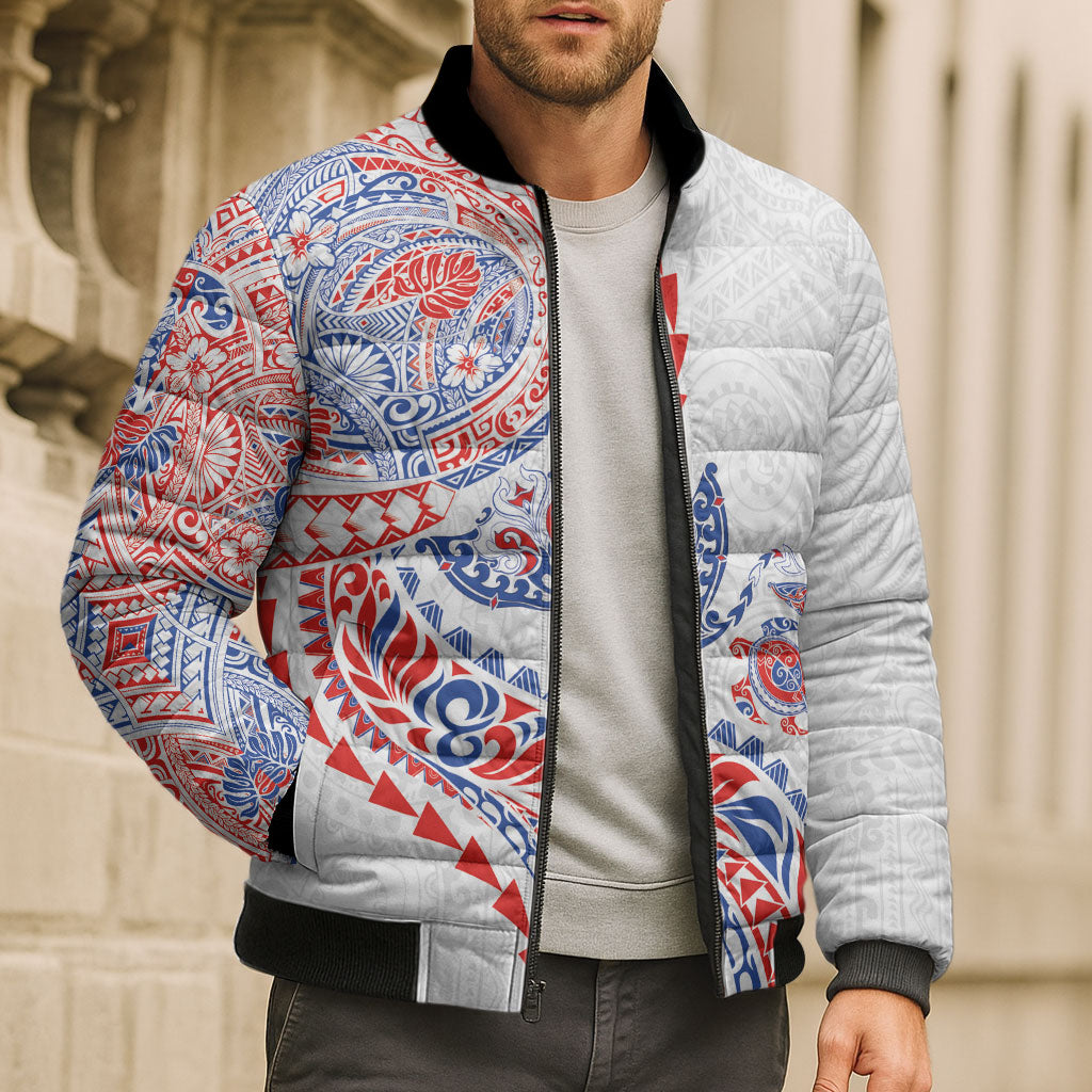 Hawaiian Kakau Tribal Sea Animals Tattoos Bomber Puffer Jacket Hawaii Flag Color Inspired LT03 - Polynesian Pride
