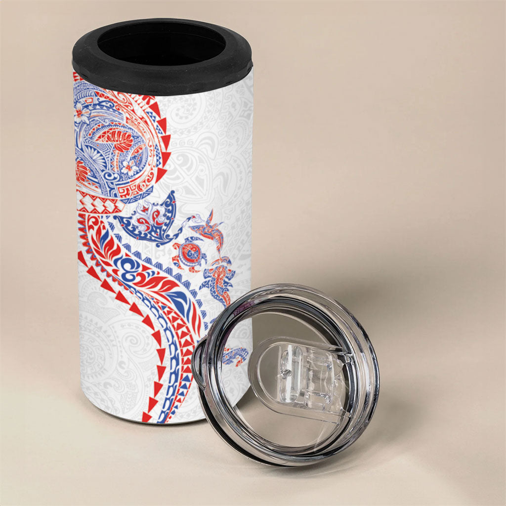 Hawaiian Kakau Tribal Sea Animals Tattoos 4 in 1 Can Cooler Tumbler Hawaii Flag Color Inspired