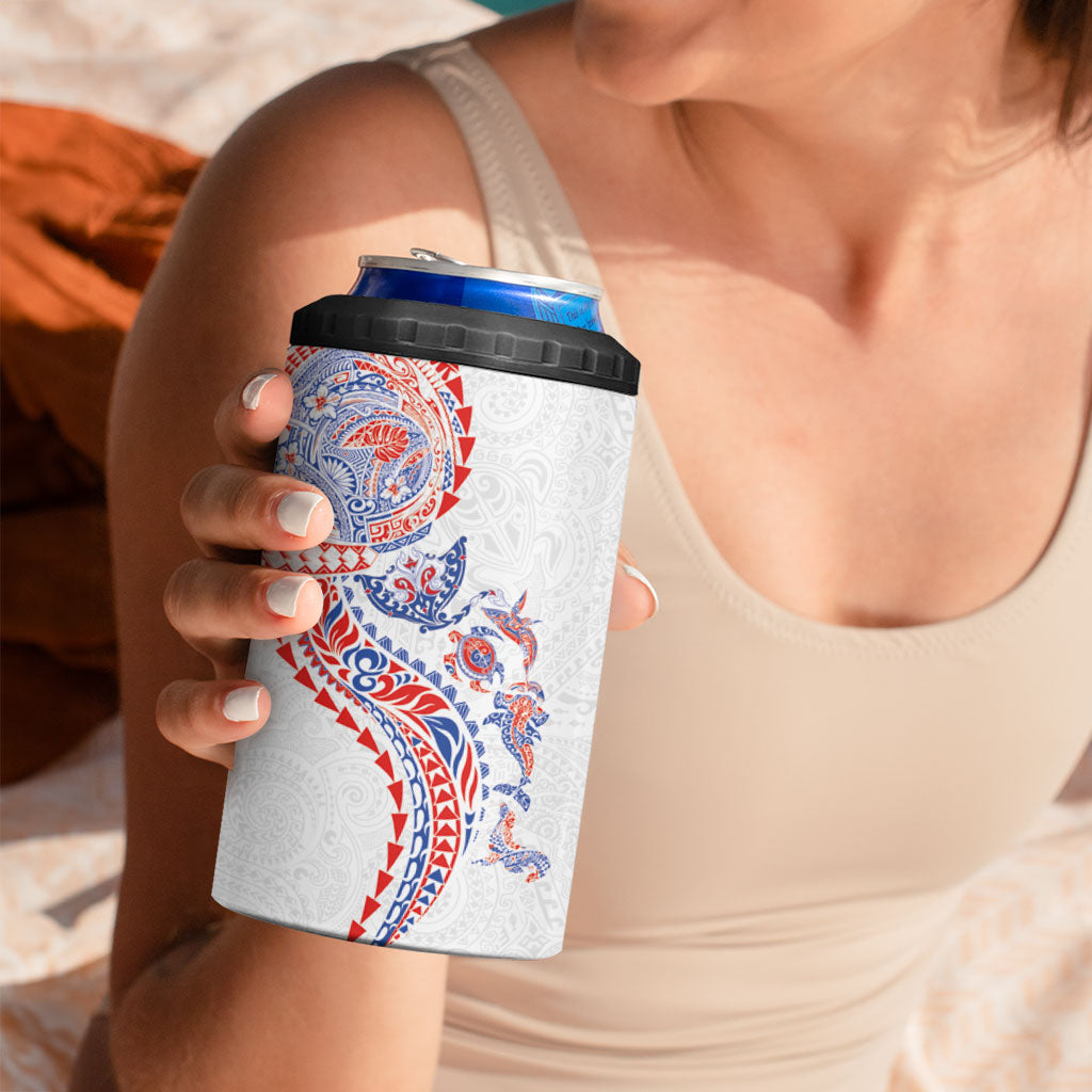 Hawaiian Kakau Tribal Sea Animals Tattoos 4 in 1 Can Cooler Tumbler Hawaii Flag Color Inspired