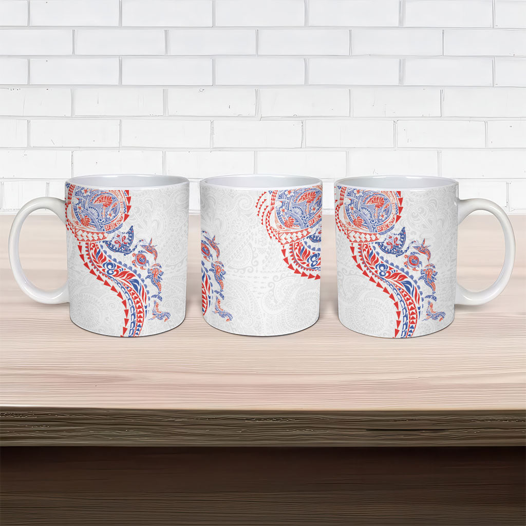 Hawaiian Kakau Tribal Sea Animals Tattoos Ceramic Mug Hawaii Flag Color Inspired