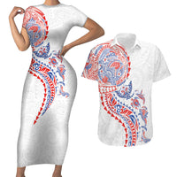 Hawaiian Kakau Tribal Sea Animals Tattoos Couples Matching Short Sleeve Bodycon Dress and Hawaiian Shirt Hawaii Flag Color Inspired LT03 Multicolor - Polynesian Pride