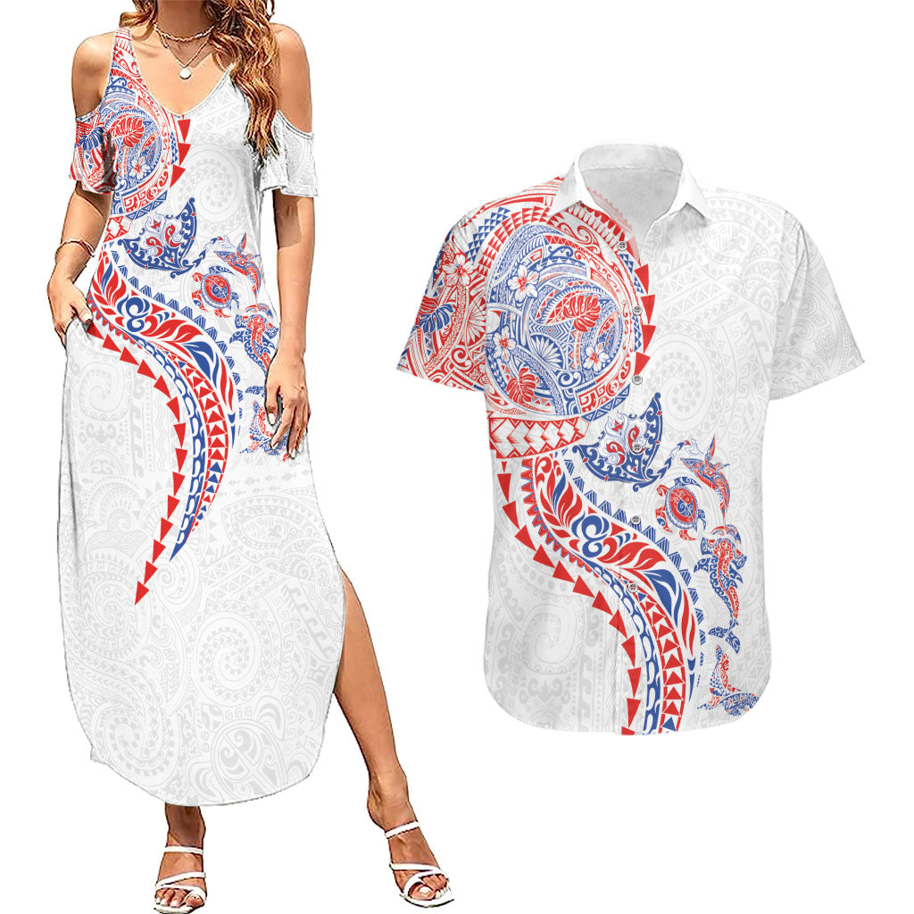 Hawaiian Kakau Tribal Sea Animals Tattoos Couples Matching Summer Maxi Dress and Hawaiian Shirt Hawaii Flag Color Inspired LT03 Multicolor - Polynesian Pride