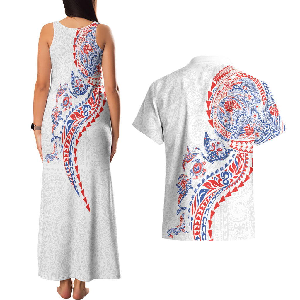 Hawaiian Kakau Tribal Sea Animals Tattoos Couples Matching Tank Maxi Dress and Hawaiian Shirt Hawaii Flag Color Inspired LT03 - Polynesian Pride