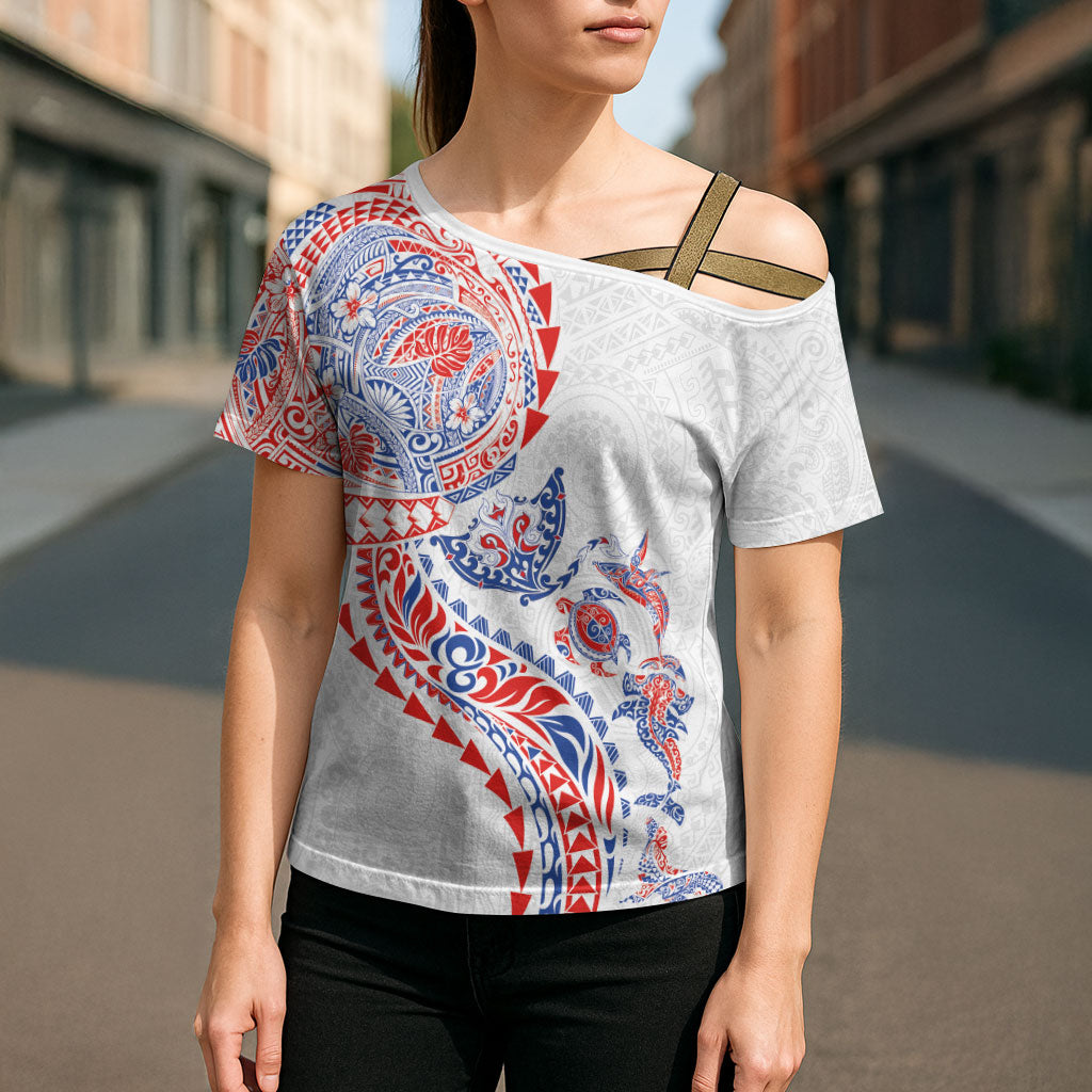 Hawaiian Kakau Tribal Sea Animals Tattoos Cross Shoulder Shirt Hawaii Flag Color Inspired