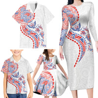 Hawaiian Kakau Tribal Sea Animals Tattoos Family Matching Long Sleeve Bodycon Dress and Hawaiian Shirt Hawaii Flag Color Inspired LT03 - Polynesian Pride