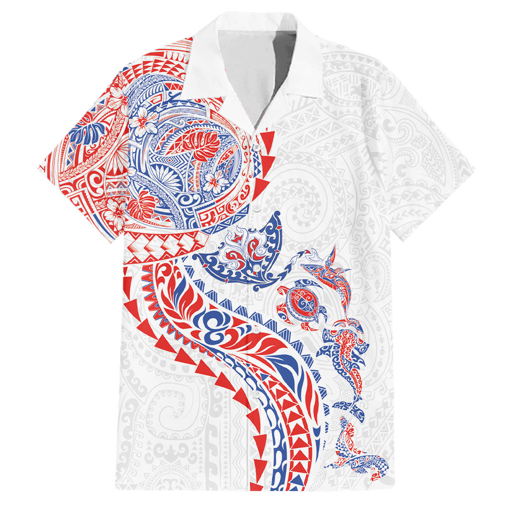 Hawaiian Kakau Tribal Sea Animals Tattoos Family Matching Off The Shoulder Long Sleeve Dress and Hawaiian Shirt Hawaii Flag Color Inspired LT03 Dad's Shirt - Short Sleeve Multicolor - Polynesian Pride