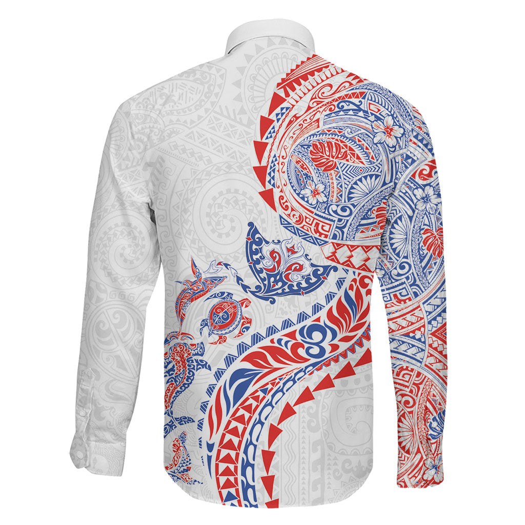 Hawaiian Kakau Tribal Sea Animals Tattoos Family Matching Off The Shoulder Long Sleeve Dress and Hawaiian Shirt Hawaii Flag Color Inspired LT03 - Polynesian Pride