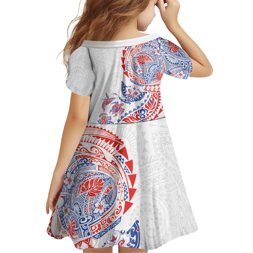 Hawaiian Kakau Tribal Sea Animals Tattoos Family Matching Off Shoulder Short Dress and Hawaiian Shirt Hawaii Flag Color Inspired LT03 - Polynesian Pride