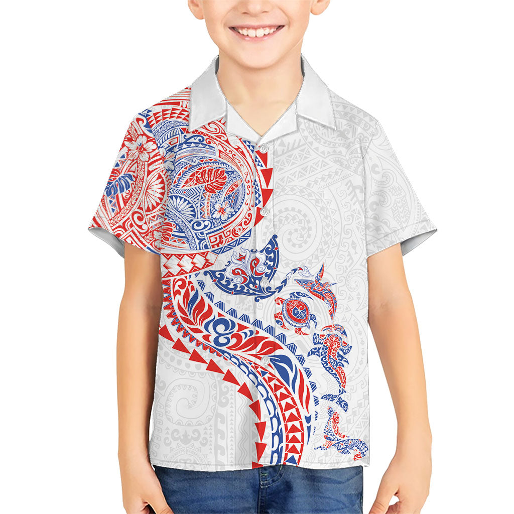 Hawaiian Kakau Tribal Sea Animals Tattoos Family Matching Puletasi and Hawaiian Shirt Hawaii Flag Color Inspired LT03 Son's Shirt Multicolor - Polynesian Pride