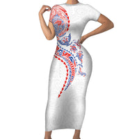 Hawaiian Kakau Tribal Sea Animals Tattoos Family Matching Short Sleeve Bodycon Dress and Hawaiian Shirt Hawaii Flag Color Inspired LT03 Mom's Dress Multicolor - Polynesian Pride