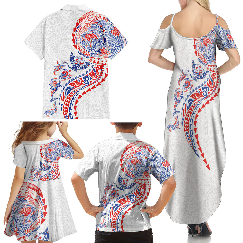 Hawaiian Kakau Tribal Sea Animals Tattoos Family Matching Summer Maxi Dress and Hawaiian Shirt Hawaii Flag Color Inspired LT03 - Polynesian Pride