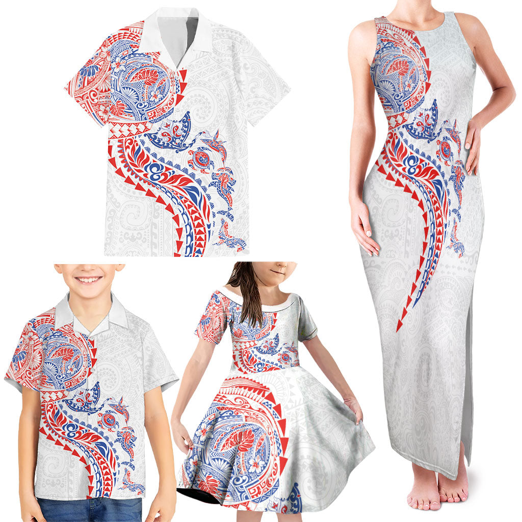 Hawaiian Kakau Tribal Sea Animals Tattoos Family Matching Tank Maxi Dress and Hawaiian Shirt Hawaii Flag Color Inspired LT03 - Polynesian Pride