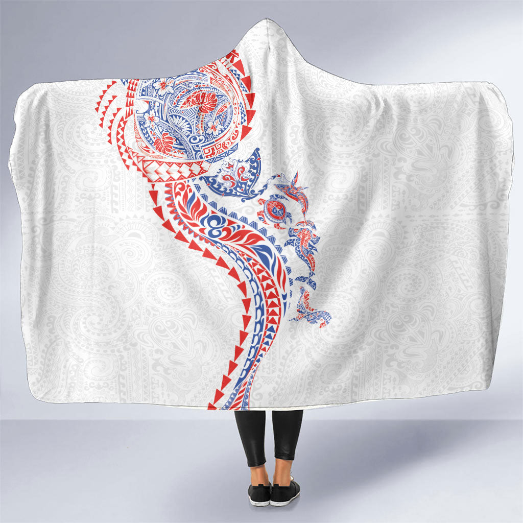 Hawaiian Kakau Tribal Sea Animals Tattoos Hooded Blanket Hawaii Flag Color Inspired LT03 One Size Multicolor - Polynesian Pride