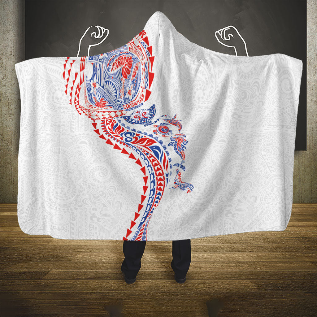 Hawaiian Kakau Tribal Sea Animals Tattoos Hooded Blanket Hawaii Flag Color Inspired LT03 - Polynesian Pride